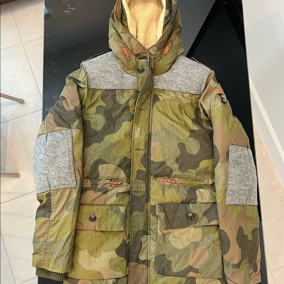 Scotch Shrunk Boys Down Winter Jacket/Coat Hooded Sherpa Parka Camo sz 16